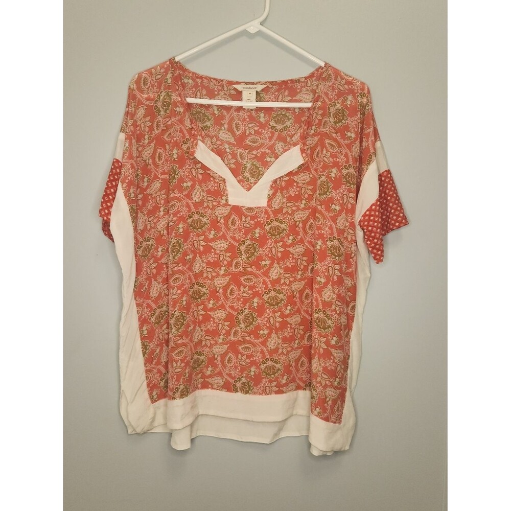 Sundance Silk Floral Paisley Contrast-Trim Tunic Size Medium